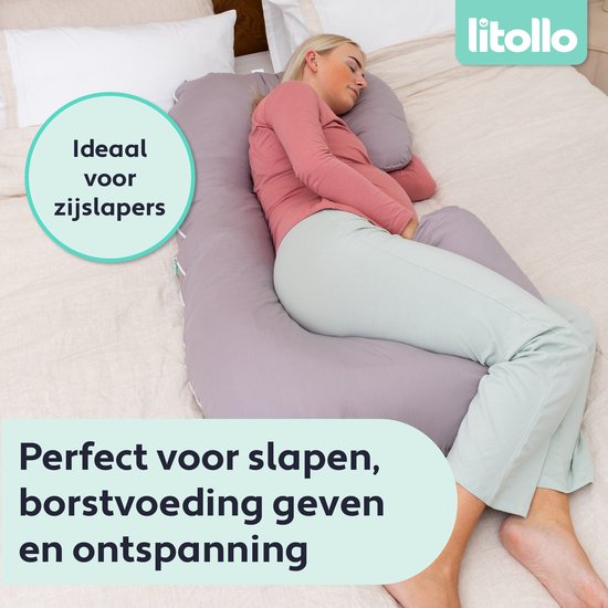 Litollo® Zwangerschapskussen (C-vorm) - Voedingskussen - Lichaamskussen - Zijslaapkussen - Body pillow - Grijs