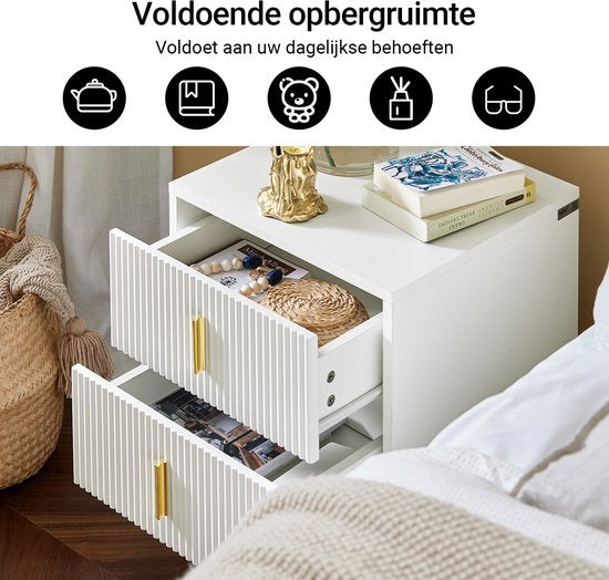 SoBuy 2-Piece Nightstand with 2 Drawers - Side Table - Sofa Side Table - Coffee Table - Bedroom Table - Bed Table with 2 Drawer for Living Room, Bedroom, Office, White, 40x40x47cm, FBT115-Wx2