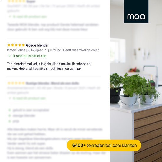 MOA Blender - Smoothie Maker avec gobelet en verre de 1.5L - Pour crème glacée, fruits congelés, noix - Mini - 1020W - Acier inoxydable - Argent