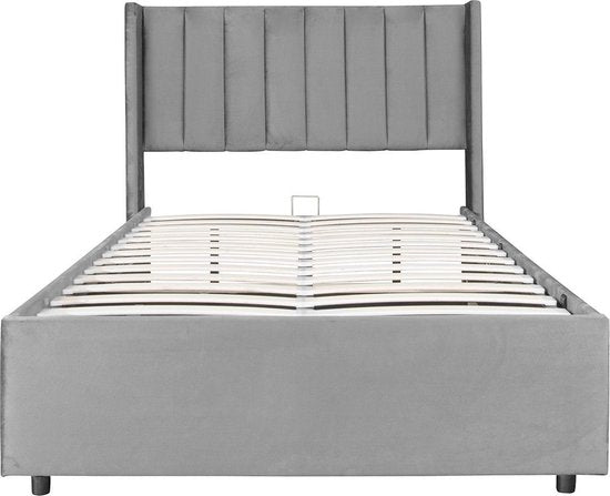 Lit capitonné Savona - 200 x 140 cm - Gris clair - Tiroir de lit inclus