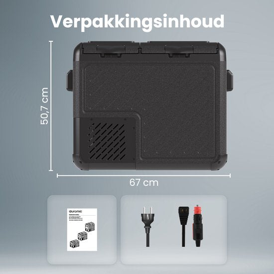 Auronic Electric Cool Box - Compresseur - Deux zones - 12V 230 Volt - Voiture - 45L - Frigobox - Noir/Gris