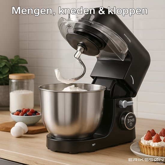 Robot de cuisine Erikssøn - 8 vitesses avec minuterie - 5L avec bol de mixage - 1400W - Robot de cuisine - Mixeur de cuisine - Robot de cuisine - Noir