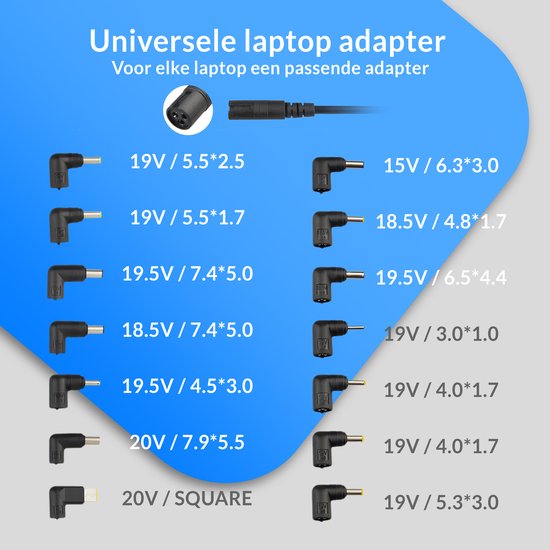 Velociy® Universal Laptop Adapter - Chargeur d'ordinateur portable - Toutes les marques - 45W-65W-90W - Asus - Acer - HP - Dell - Lenovo - Samsung - Sony