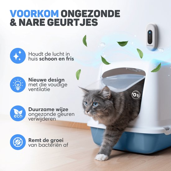 Vulpes Goods® Pets - Éliminateur d'odeurs de bac à litière - Éliminateur d'odeurs de chat - Oxygène actif, ozone et ions - Rechargeable - Éliminateur d'air - Blanc - Version PRO