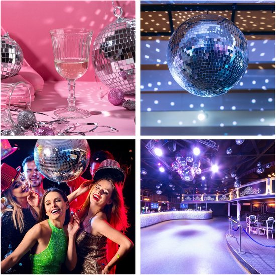 HQ-Power Disco boule à facettes Ø 20 cm, effets de lumière spectaculaires pour les fêtes, système de suspension sûr et verre à facettes, accessoire de piste de danse pour discothèque et plus encore