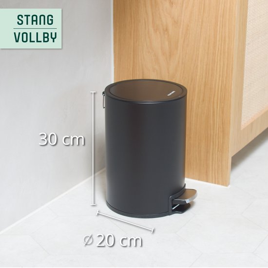 RodVollby Kallax Pedal Bin - 5 Liter - Stainless Steel - Black - Trash Bin - Toilette - Salle de bain - Petit - Soft Close Lid
