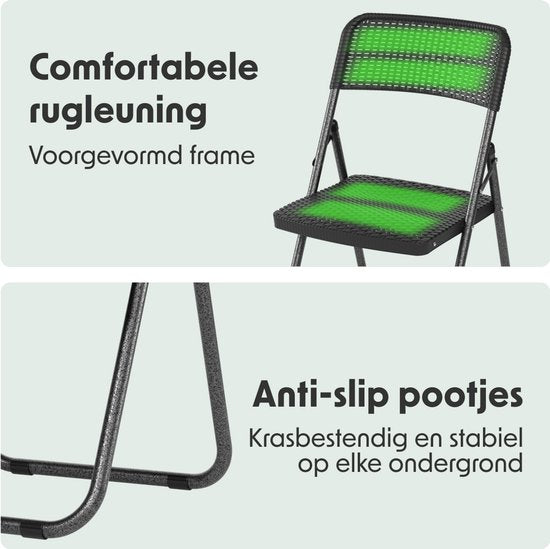 LifeGoods Ensemble bistro - 3 pièces - pliable - aspect rotin - ensemble de jardin avec table d'appoint - noir - capacité de charge de 200 kg - résistant aux intempéries