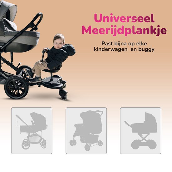 HeppieBabie - Ride-along Board Deluxe - With Seat - For Pram/Buggy - Buggy Board - With Ebook - Universal