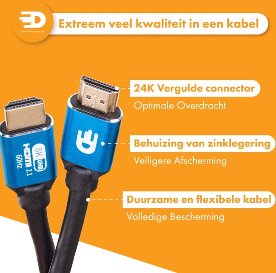 Drivv. Câble HDMI Premium 2.1 - Ultra HD High Speed 8K - 4K 120hz - Convient à Xbox Series X & PS5 - 5 mètres - Bleu
