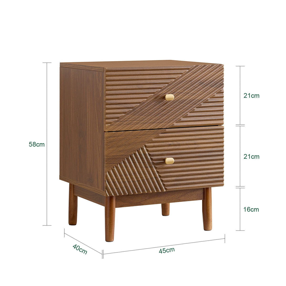 sobuy table de chevet vintage 2 tiroirs - marron - 45 × 40 × 58 cm
