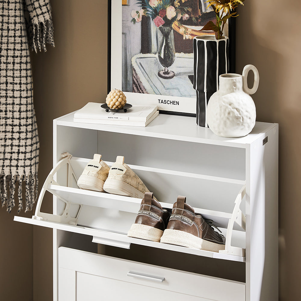SoBuy Armoire à chaussures avec 2 volets - 60 x 25 x 80 cm - Blanc
