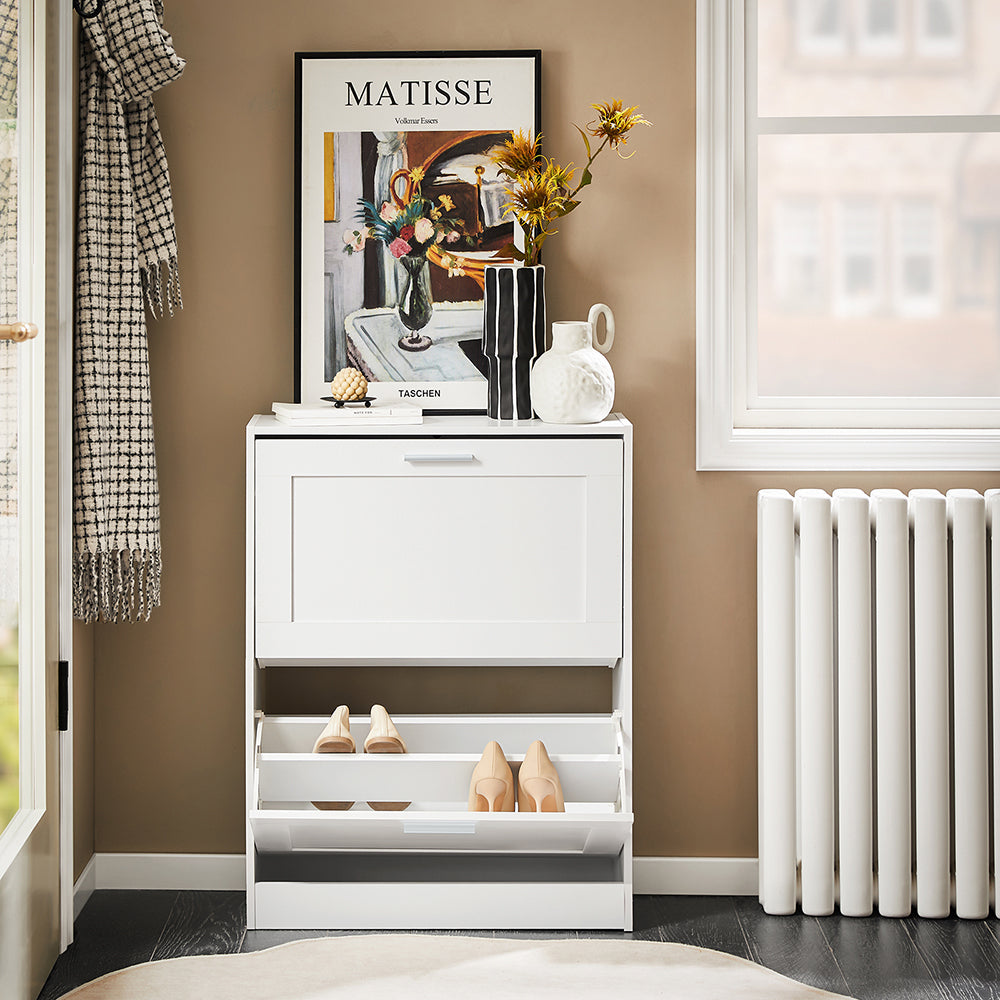 SoBuy Armoire à chaussures avec 2 volets - 60 x 25 x 80 cm - Blanc