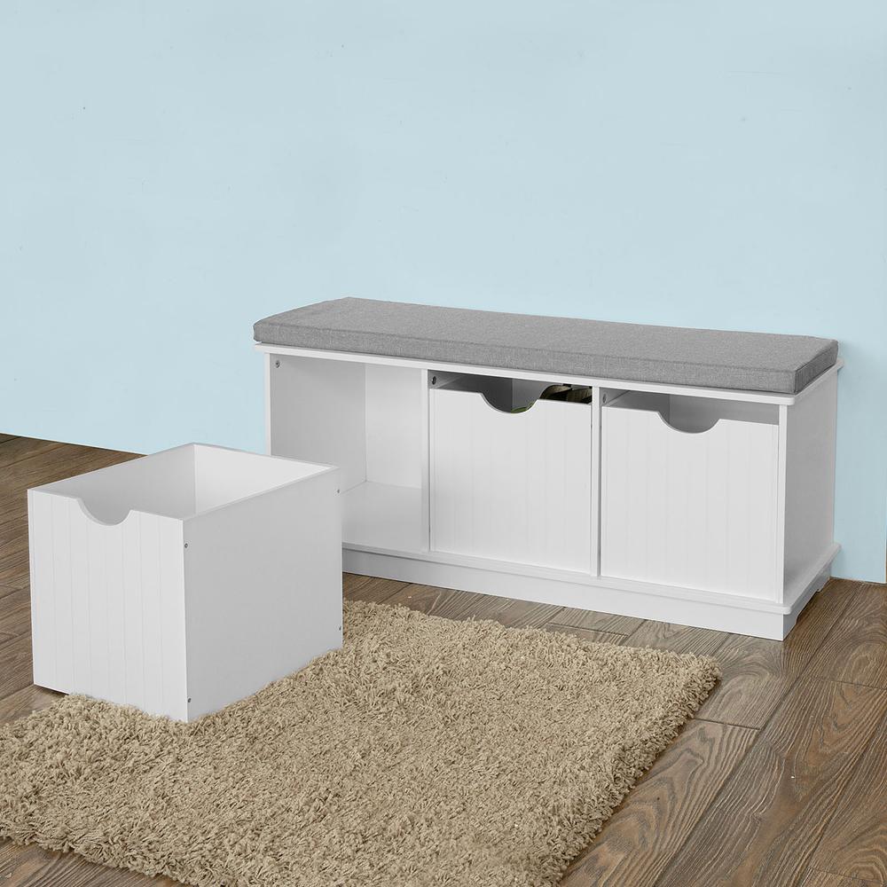 SoBuy Meuble à chaussures avec assise rembourrée - 3 paniers -Rural - Max. 120 kg -100 x 36 x 46 cm - Blanc / Gris