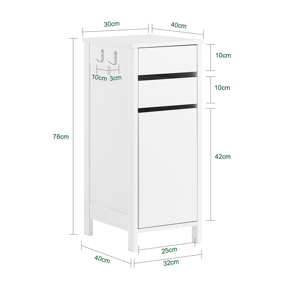SoBuy FWT108-W Meuble de rangement étroit 40x30x76 cm - Blanc - Avec 2 tiroirs et 1 porte