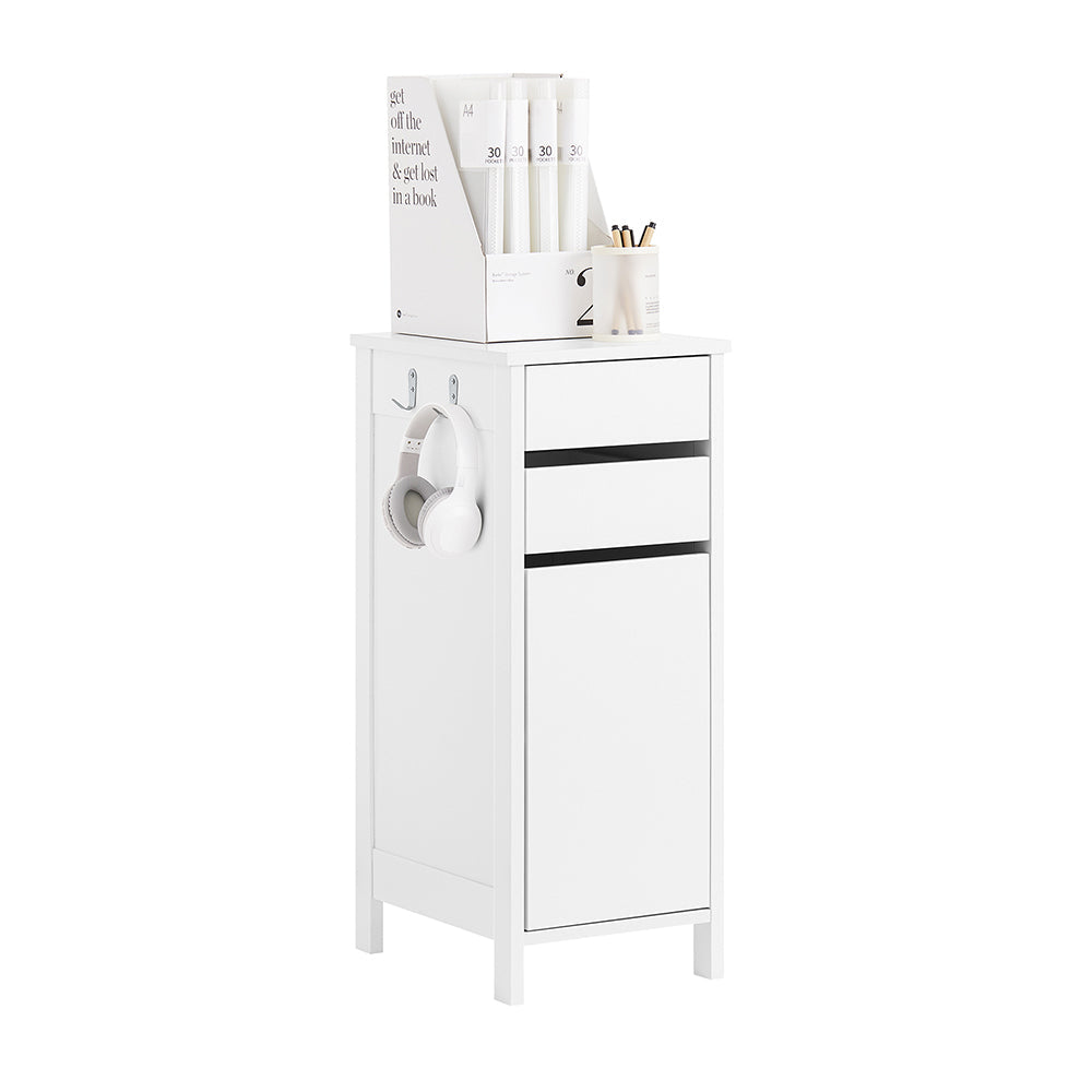 SoBuy FWT108-W Meuble de rangement étroit 40x30x76 cm - Blanc - Avec 2 tiroirs et 1 porte