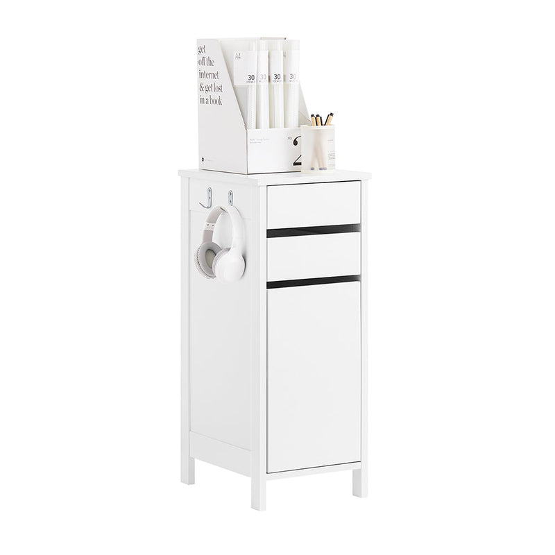 SoBuy FWT108-W Meuble de rangement étroit 40x30x76 cm - Blanc - Avec 2 tiroirs et 1 porte