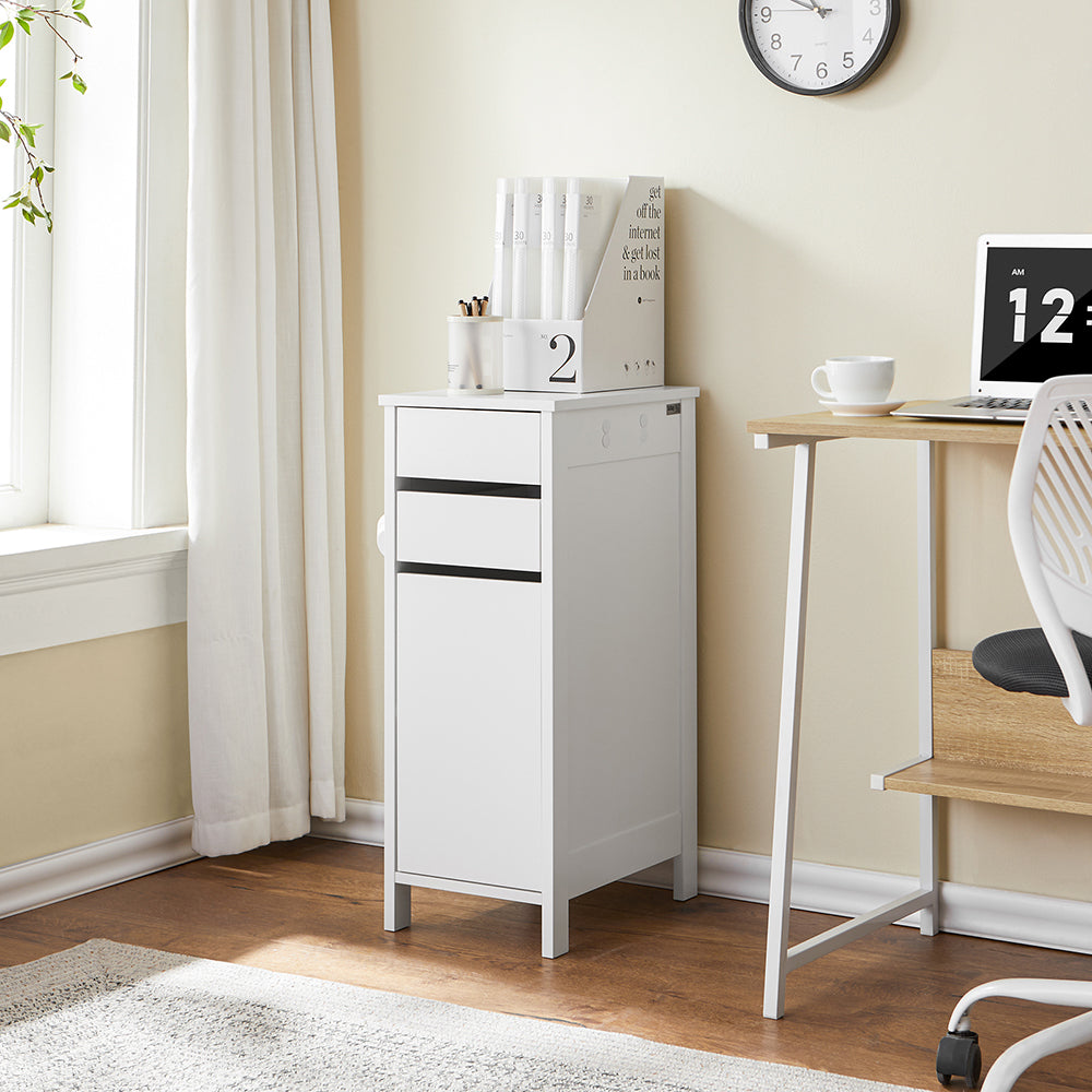 SoBuy FWT108-W Meuble de rangement étroit 40x30x76 cm - Blanc - Avec 2 tiroirs et 1 porte