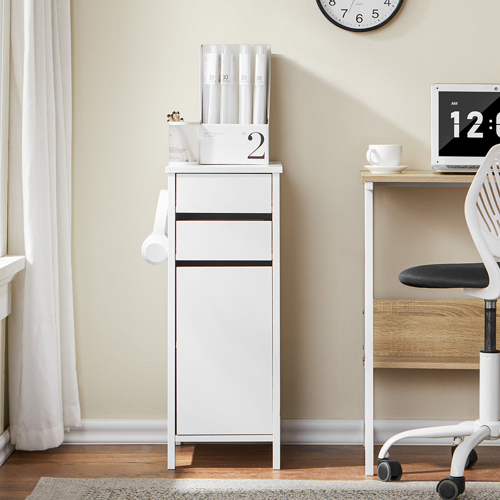 SoBuy FWT108-W Meuble de rangement étroit 40x30x76 cm - Blanc - Avec 2 tiroirs et 1 porte