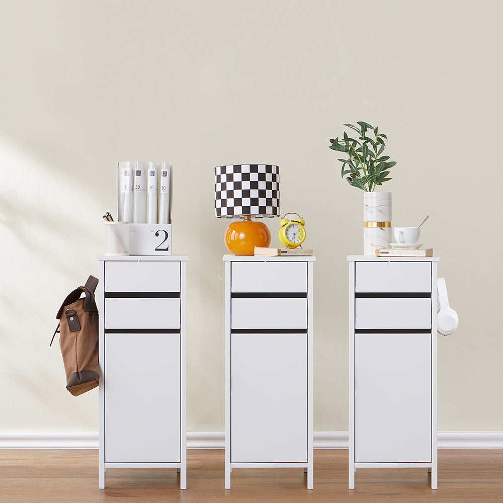 SoBuy FWT108-W Meuble de rangement étroit 40x30x76 cm - Blanc - Avec 2 tiroirs et 1 porte