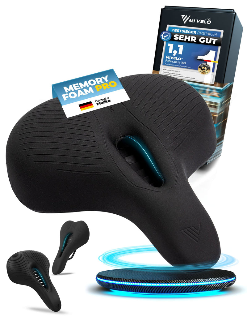 MIVELO - Selle de vélo Comfort Pro - Mousse à mémoire de forme, ergonomique et 100% étanche - Noir
