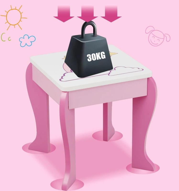 costway coiffeuse pour fille - blanc avec rose - 49,5 x 35,5 x 89 cm