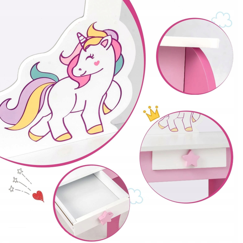 costway coiffeuse pour fille - blanc avec rose - 49,5 x 35,5 x 89 cm