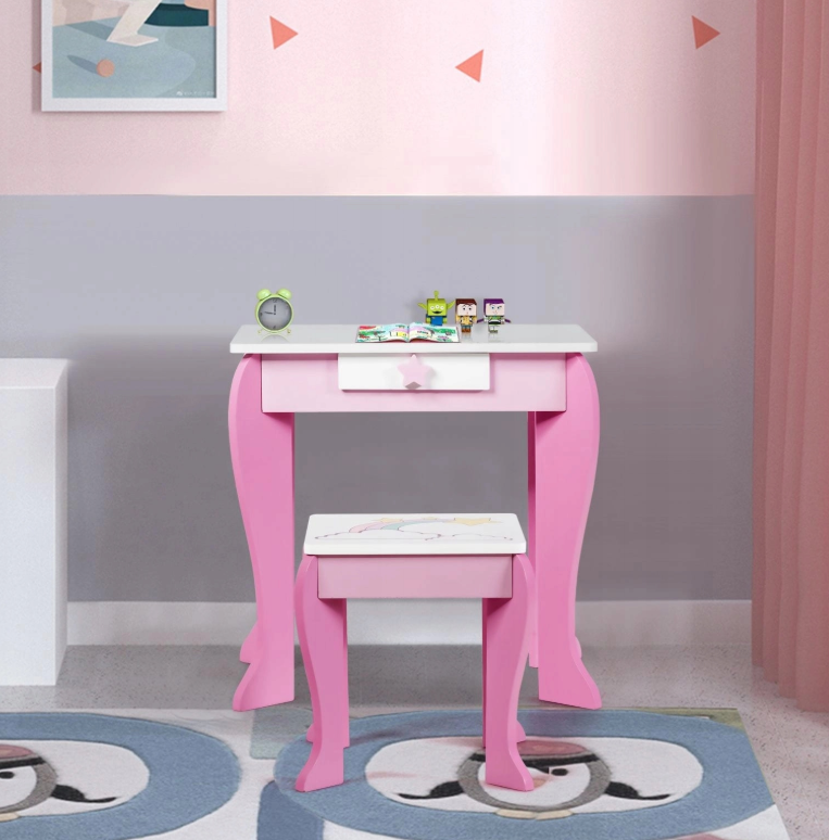 costway coiffeuse pour fille - blanc avec rose - 49,5 x 35,5 x 89 cm