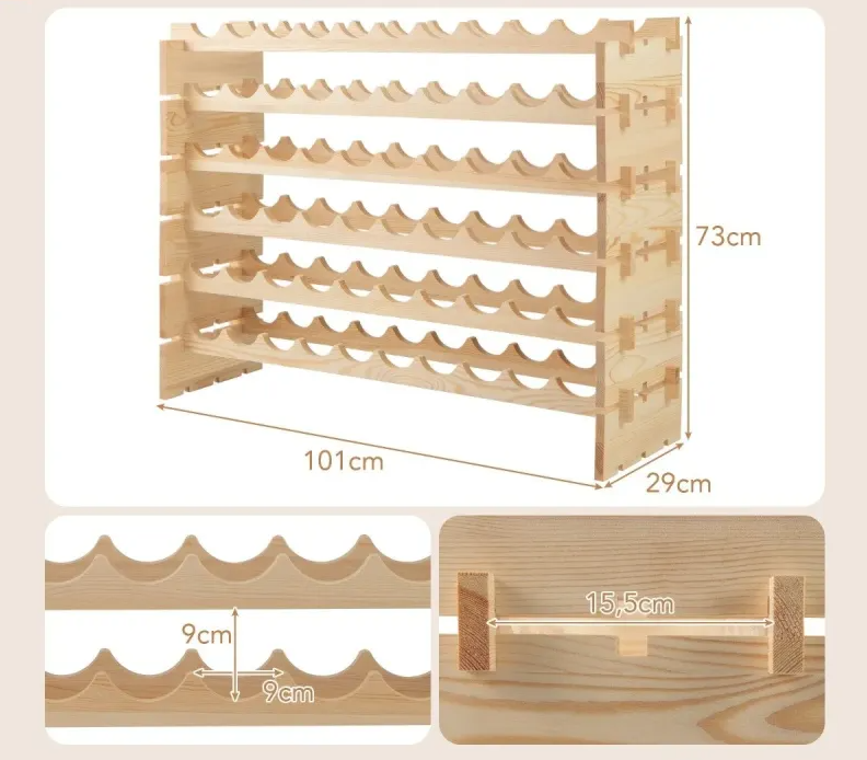 Coast Modular Wine Rack Stackable - Convient pour 60 bouteilles - 6 couches - Finition en bois naturel