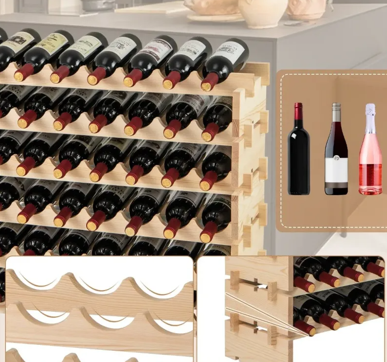 Coast Modular Wine Rack Stackable - Convient pour 60 bouteilles - 6 couches - Finition en bois naturel