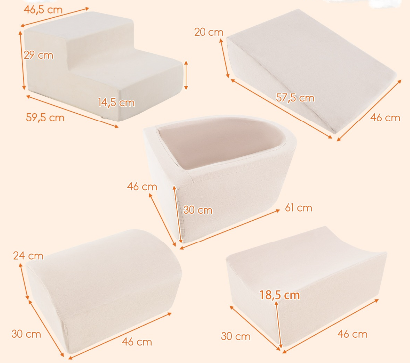 Blocs de jeu en mousse 5 pièces avec piscine à balles - Blocs de construction XXL souples pour les enfants et les jeunes enfants - Beige - Pour jouer, grimper et construire