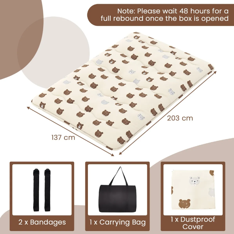 Comfortable Coast Futon Mattress 140 cm Beige - Matelas de sommeil Tatami pliable avec housse lavable