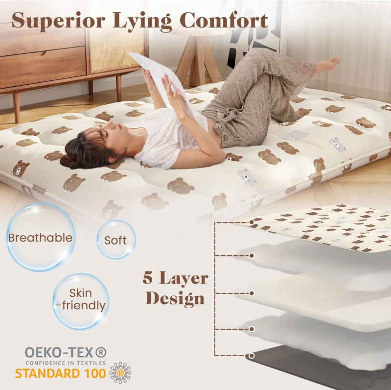 Comfortable Coast Futon Mattress 140 cm Beige - Matelas de sommeil Tatami pliable avec housse lavable