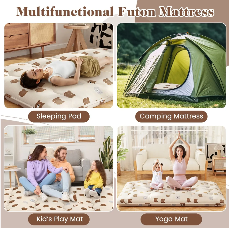 Comfortable Coast Futon Mattress 140 cm Beige - Matelas de sommeil Tatami pliable avec housse lavable