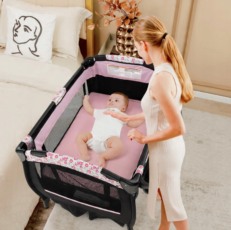 Coast 4-in-1 Lit pliant pour bébé avec baldaquin et matelas - 102 × 73 × 80 cm - Noir