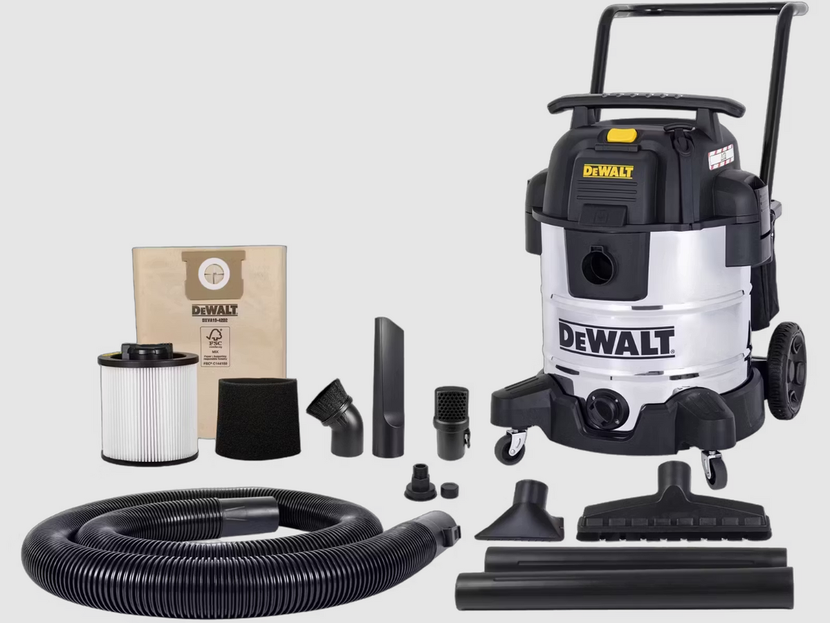 DeWalt aspirateur eau et poussière DXV50SPTA - 50 L avec accessoires - 1.300 W - acier inoxydable - branchement électrique - fonction soufflerie - 220-240 V