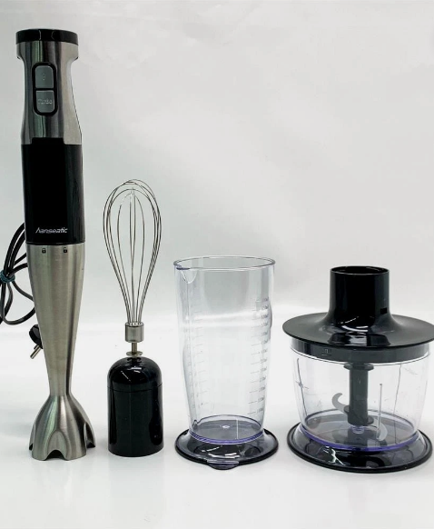 Hanseatic Hand Blender 3-in-1 1000W - Noir/Argent - Avec fouet, hachoir et gobelet de mesure élevé