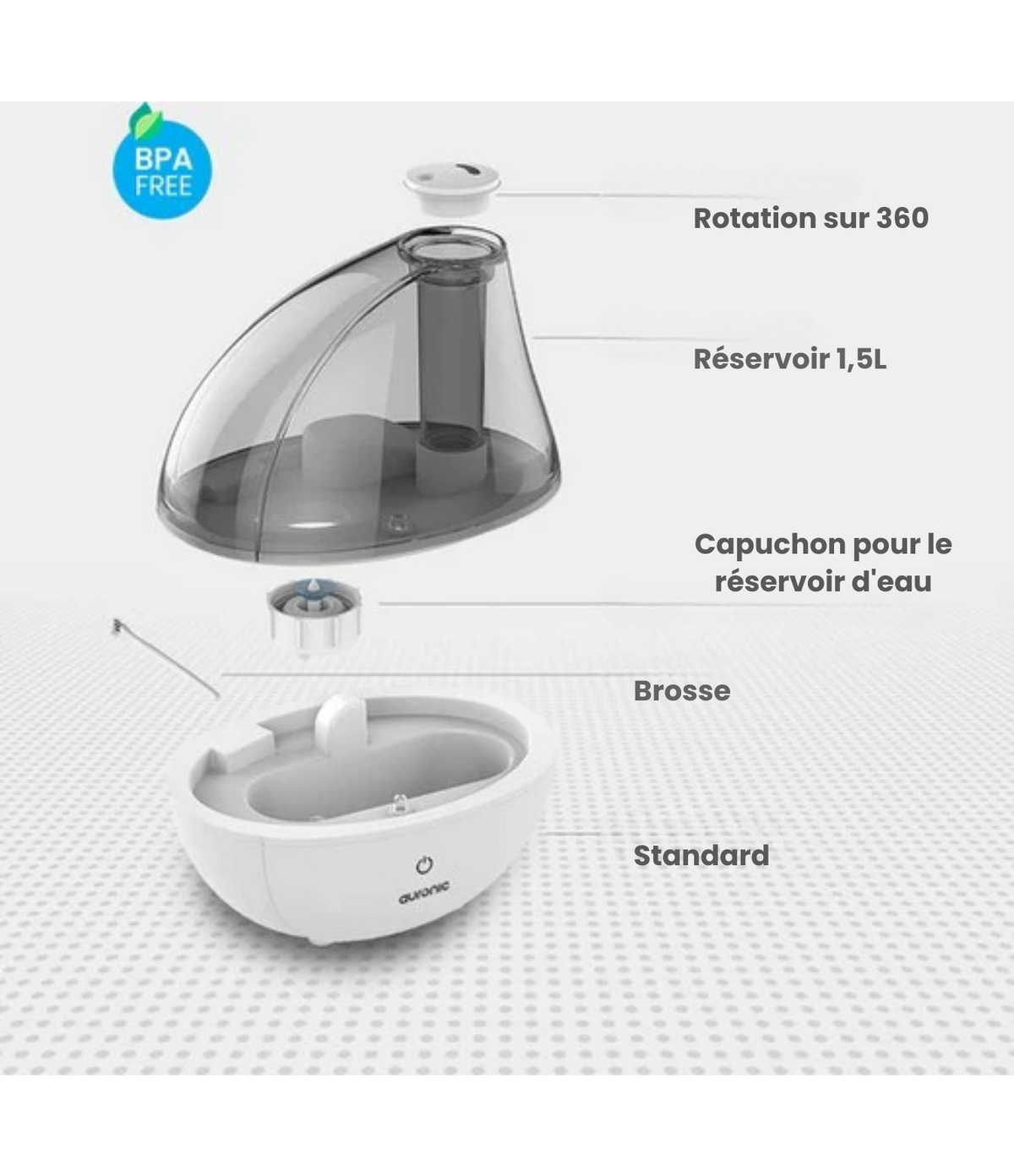 Humidificateur Auronic - Adapté à la chambre de bébé et à la chambre à coucher - Blanc - Filtre à eau inclus