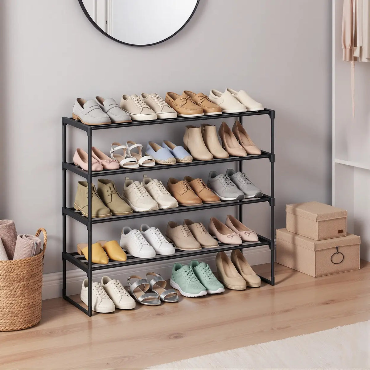 Étagère à chaussures JOYFURNOS à 4 niveaux - noire - 30 × 92 × 74 cm