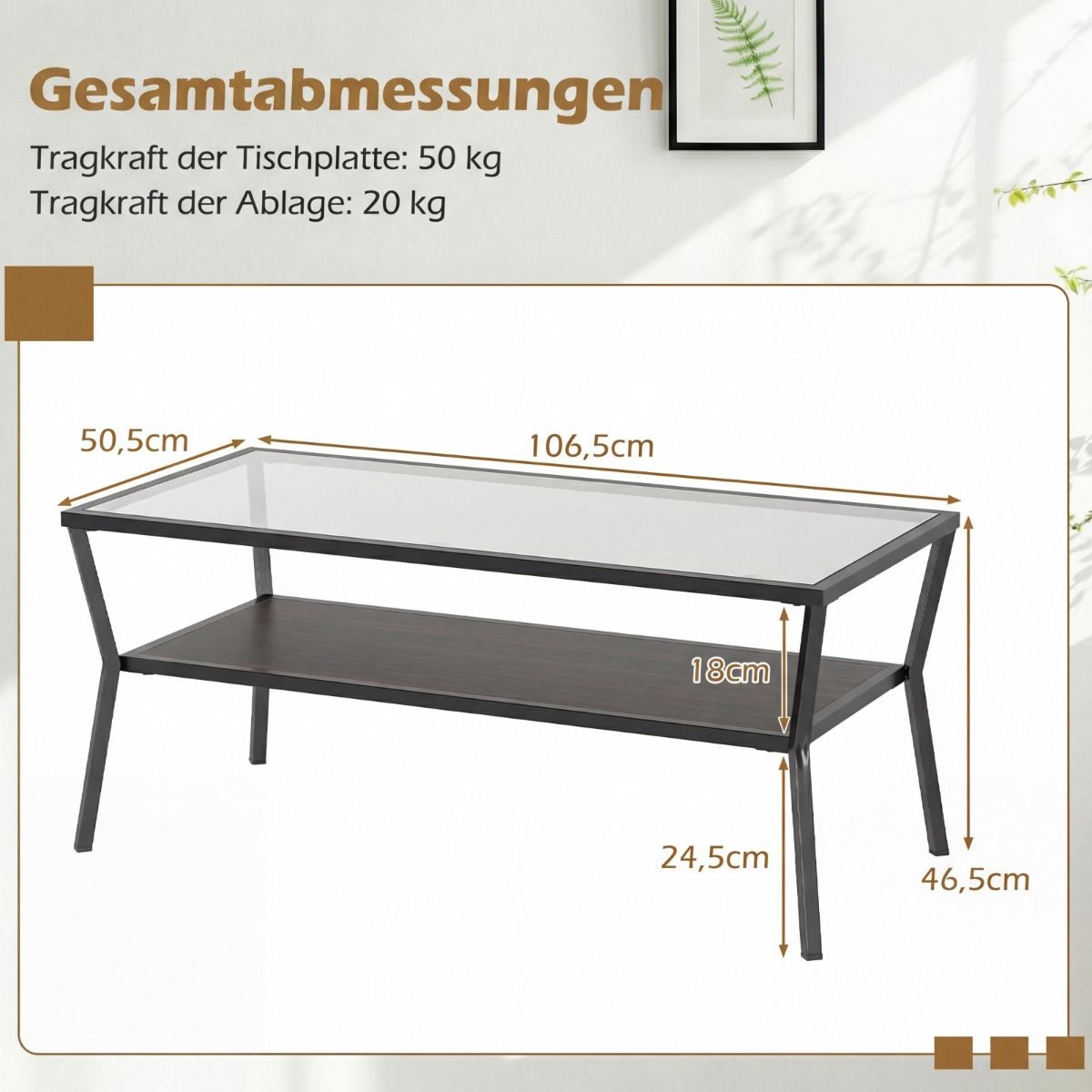 Table basse Coast rectangulaire - plateau en verre trempé - piètement en métal - gris et noir
