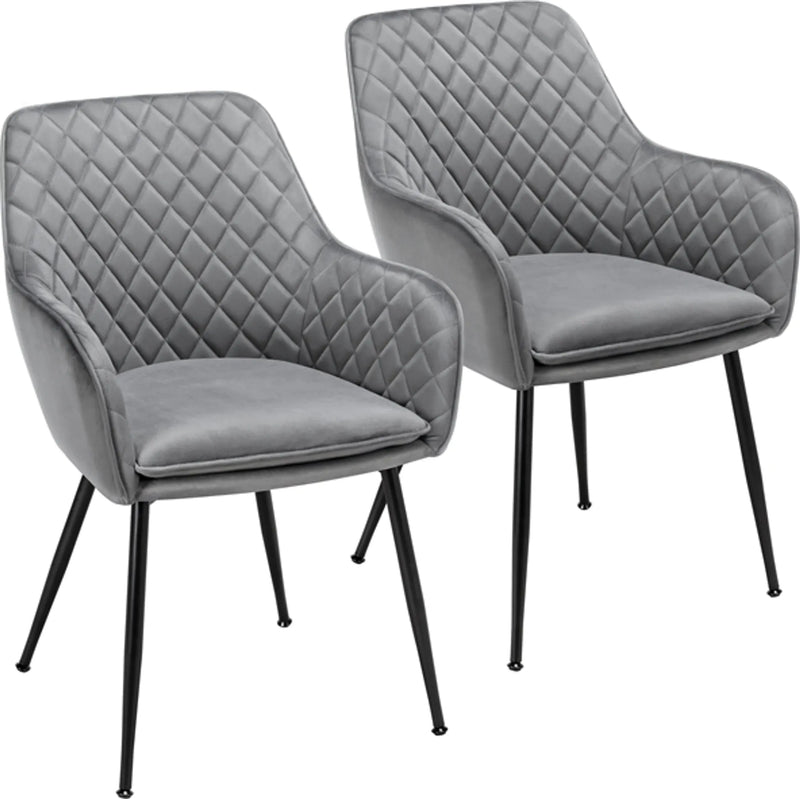 Yaheetech Lot de 2 chaises de salle à manger - Gris clair - Velours - Avec accoudoirs - 120 kg - 57,5 x 58 x 86,5 cm