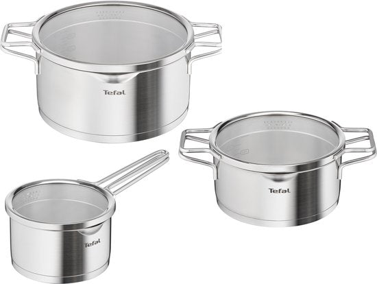 Tefal Nordica - Batterie de cuisine - 3 pièces - Induction - Acier inoxydable - Compatible avec toutes les sources de chaleur