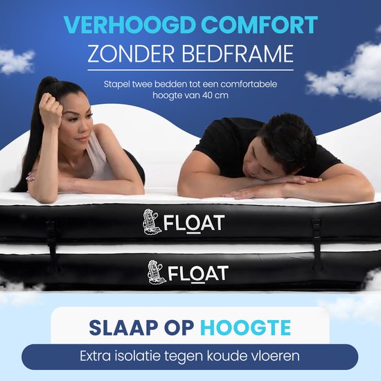 FLOAT Gemina - Lit gonflable 3en1 avec pompe électrique - 190x99x20 cm - Matelas gonflable ferme - Léger pour le camping - Deux matelas gonflables pour 1 personne