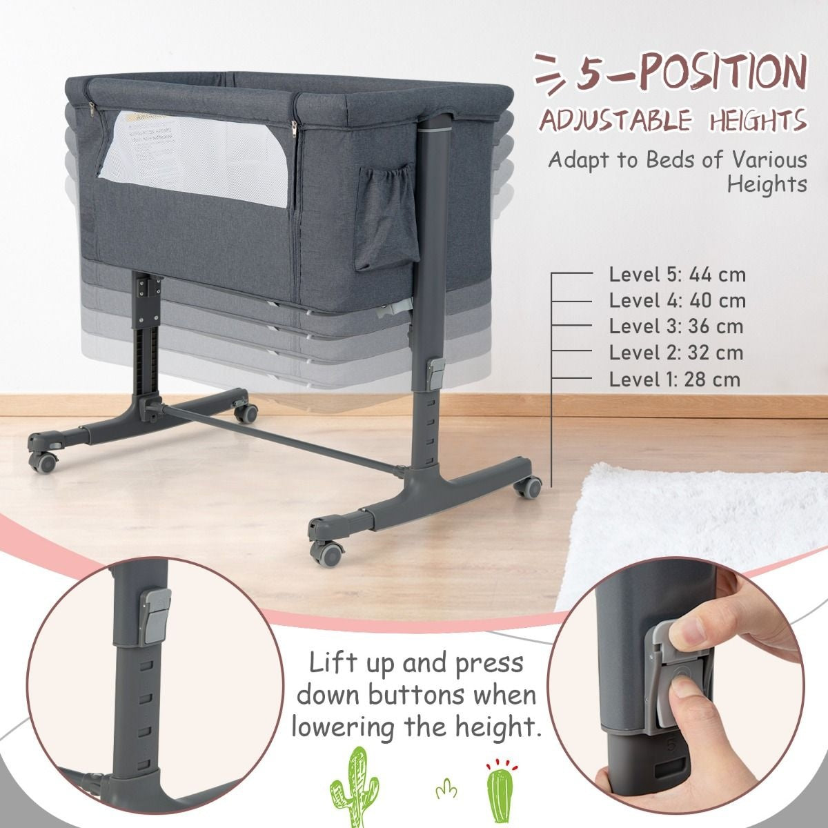 Berceau pour bébé - Coast - 5 positions - Max. 9 kg - Gris