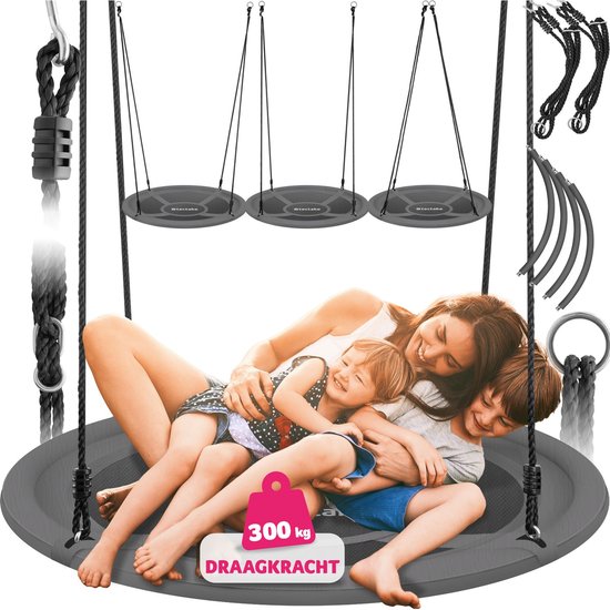 tectake® - Balançoire à litière - Capacité de charge du panier jusqu'à 300 kg - Balançoire pour enfants et adultes - Balançoire de jardin extérieur ou chaise suspendue intérieure - Jouets pour le jardin ou la chambre d'enfant - Ø 100 cm