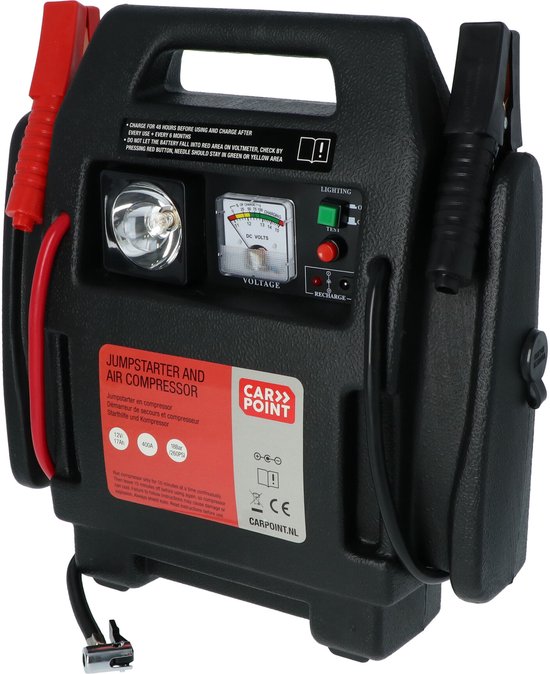 Carpoint Jumpstarter – 12 volts – Avec compresseur d'air – Puissance de crête 400 A – Rechargeable avec un adaptateur 230 volts ou 12 volts