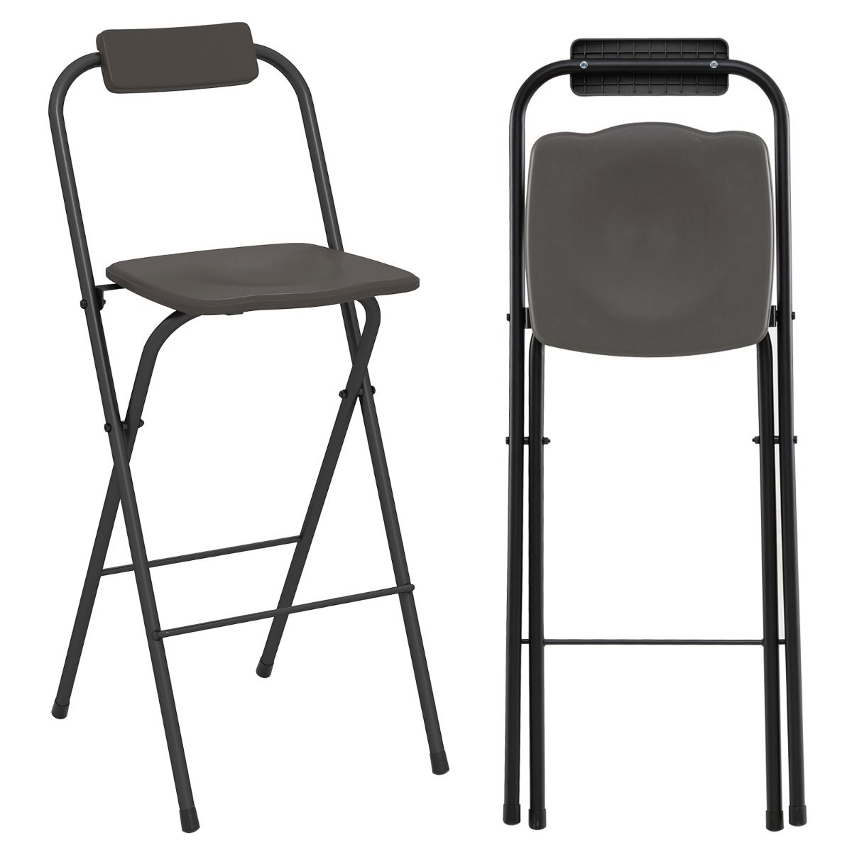 Ensemble de 2 tabourets de bar Coast - Pliables - Avec dossier - Gris et noir