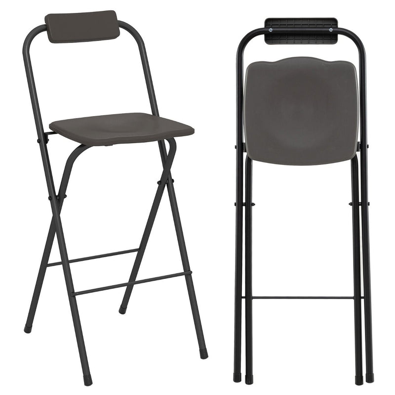 Ensemble de 2 tabourets de bar Coast - Pliables - Avec dossier - Gris et noir
