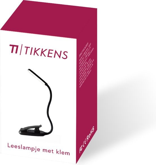 Tikkens Lampe de lecture LED pour livre - Lampe de lecture de table de nuit pour le lit - Lampe de lecture rechargeable par USB avec pince - Lampe de lecture avec 3 niveaux de lumière