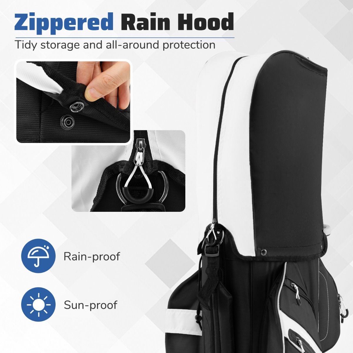 Sac de golf Coast à 14 compartiments - Sac de golf léger avec housse de pluie et bandoulière - 90,5 cm - Noir