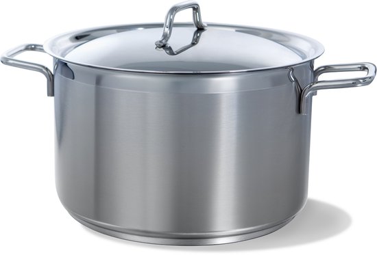 Marmite à soupe à induction BK Gastronome en acier inoxydable 24 cm - 6 L - Casserole à induction - Résistante au four jusqu'à 230 °C - Lavable au lave-vaisselle - Avec couvercle en acier inoxydable - Graduation - Sans revêtement antiadhésif
